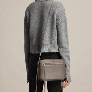 AllSaints. fleur de lis crossbody. grey leather